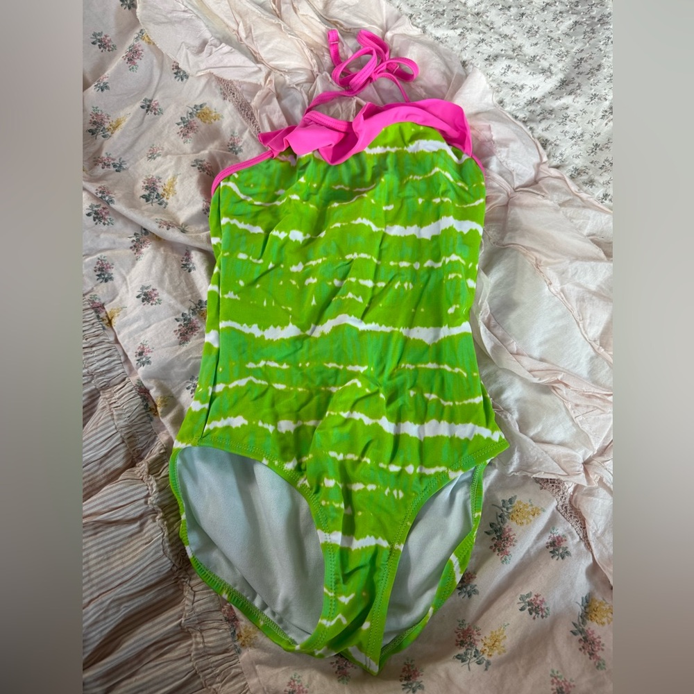 SO Kids Swim Bikini - Green and Pink / Tankini size 7